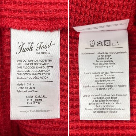 Junk Food Clothing Kansas City Chiefs Thermal Sz S Men’s New $58 Licorice Red - Picture 7 of 9